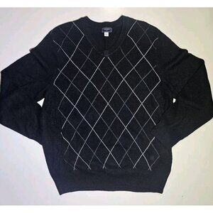Dockers Mens Pullover Argyle Diamond Sweater LG Crew Neck Acrylic Black Casual
